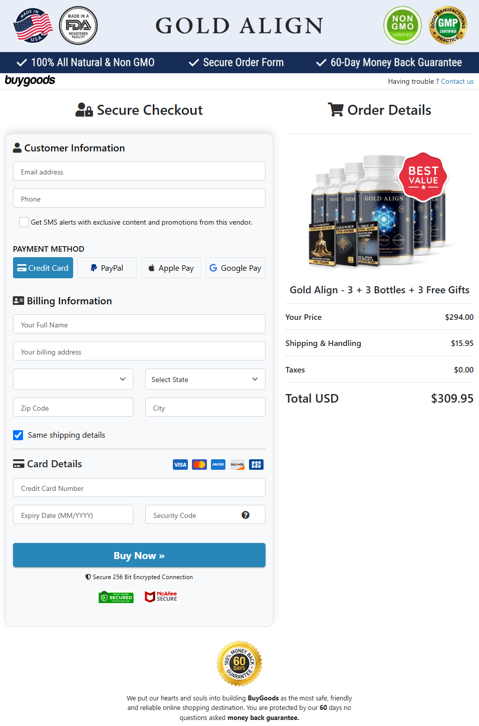 Gold Align BuyGoods checkout page